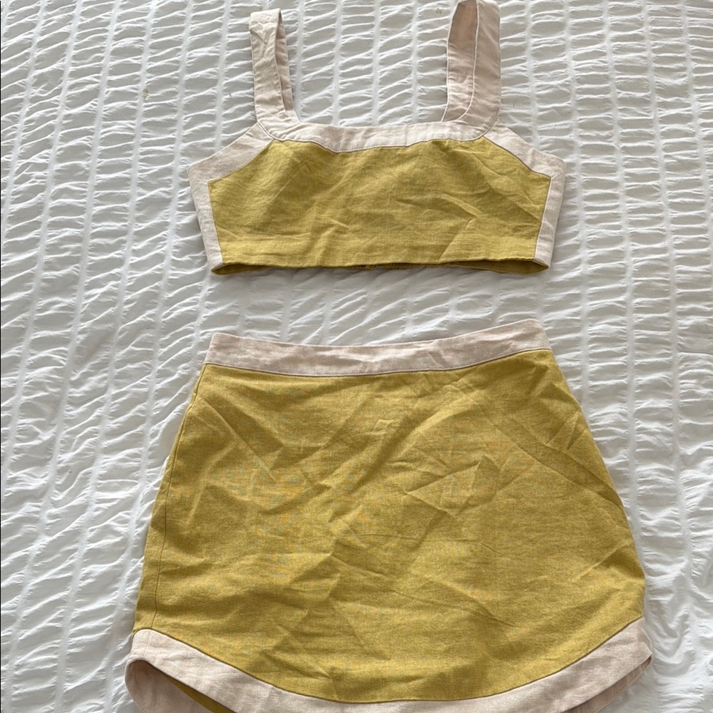 7 For All Mankind Yellow and Cream Skirt Set
